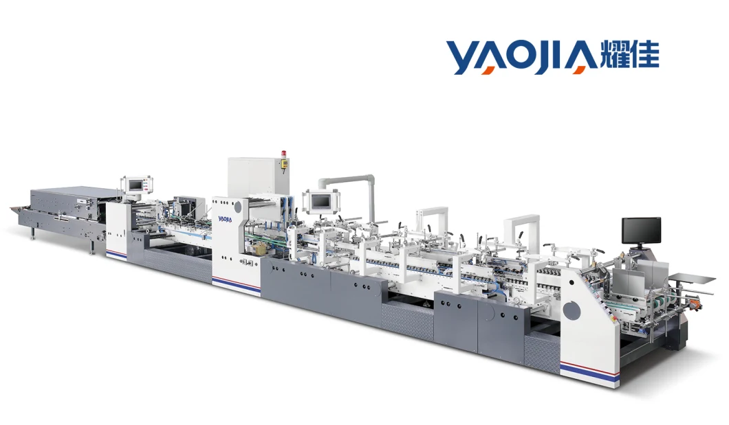 Yaojia 4 6 Corners Box Folder Gluer Machine Folding Carton Paper Box Bag Food Cake Pizza Plate Lid Straw Cup/ Folding Gluing Pasting Forming Making Machine